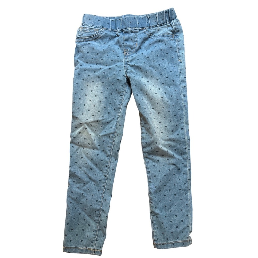 Cat &‎ Jack Jeggings Kids Blue Excellent Heart Print Elastic Waist SIZE 5